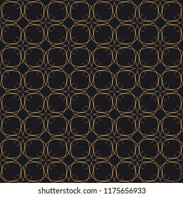 Golden vector seamless pattern. Luxury abstract dark black background. Elegant ornate texture with decotative vintage elements