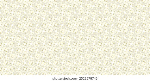 Vetor dourado padrão sem emenda. Ornamento floral geométrico de luxo. Fundo branco e dourado com contorno de flores, folhas, pétalas, linhas curvas. Textura geológica oriental abstrata. Design repetido moderno