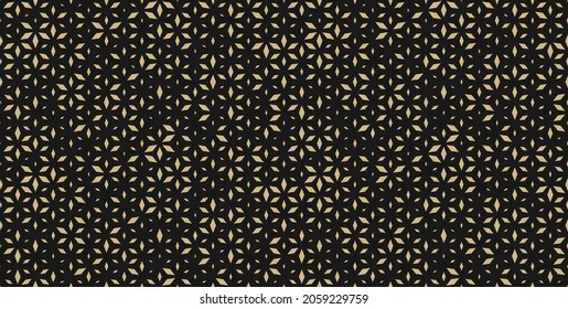 Golden vector seamless pattern with small diamond shapes, floral silhouettes. Luxury modern black and gold background with halftone effect, randomly scattered shapes. Stylish texture. Trendy design