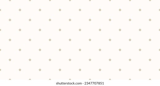 Golden vector seamless pattern with small diamond shapes, outline stars, tiny rhombuses. Abstract minimal white and gold geometric texture. Simple minimalist repeat background. Subtle luxury design