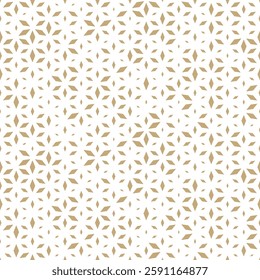 Golden vector seamless pattern with small diamond shapes, floral silhouettes. Luxury modern gold and white background with halftone effect, optical illusion. Simple texture. Trending all-over design