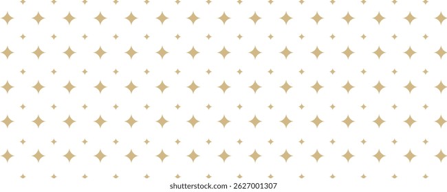 Golden vector seamless pattern with small diamond shapes, stars, rhombuses, dots. Abstract gold and white geometric texture. Simple minimal repeat background. Subtle luxury design for decor, wallpaper