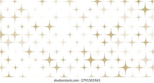 Golden vector seamless pattern with small diamond shapes, stars, rhombuses, dots. Abstract gold and white geometric texture. Simple minimal repeat background. Subtle luxury design for decor, wallpaper