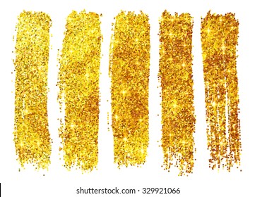 Golden vector shining glitter polish samples isolated on white background