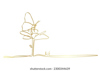 golden vector simple single or one continuous fly butterfly 
