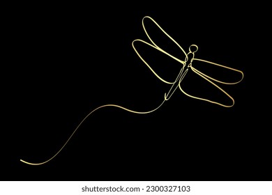 golden vector sketch simple single or one continuous fly dragonfly
