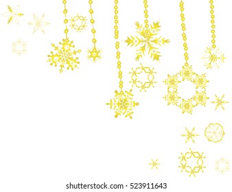 Golden vector snowflakes with light effects. Suitable for banners, cards, templates. Elegant Illustration. Luxury Christmas background with sparkling  and golden bokeh background.