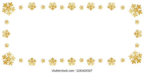 golden vector snowflakes on the edge of the flyer on a white background