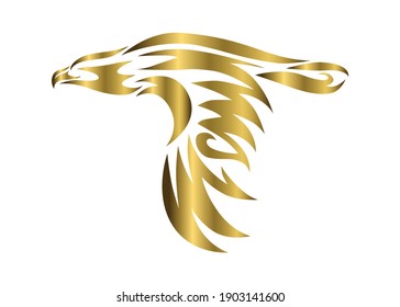 Golden vector symbol of eagle that is flying.	