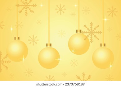 Golden vector template in a festive style. New Year and Christmas design. Colorful illustration with snow and New Year's Christmas balls. Template for inscription, printing house.