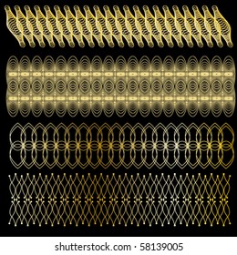 Golden vector trim or border collection over black background