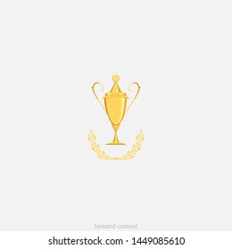 Golden vector trophy cup surrounded by a golden laurel wreath. Great for educational sites, achievements and games.