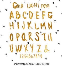 Golden vector watercolor letter. Hand-written alphabet.