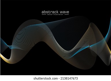 Golden vector wave on dark background. Abstract vector background. Can be used in cover design, book design, website background, CD cover, advertising. Vector illustration.