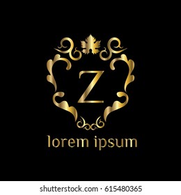 Golden vector wine logo design template. Winery label design element. Letter Z sign