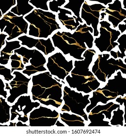 Golden veined marble pattern. Print for design. Vector illustration. Seamless background.