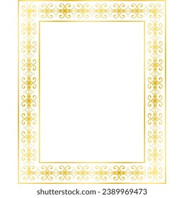 Golden vertical invitation frame decorated with a lace pattern inside.