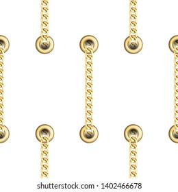 Golden Vertical Straped Chains with Metal Eyelets Seamless Pattern.