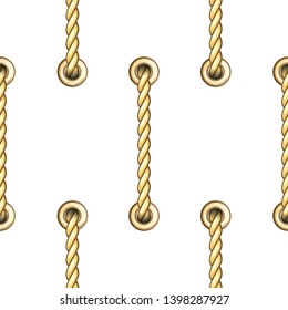 Golden Vertical Straped Ropes with Metal Eyelets Seamless Pattern.