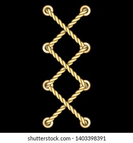 Golden Vertical Straped Ropes with Metal Eyelets Seamless Pattern.