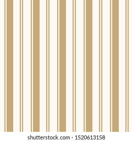 Golden vertical stripes pattern. Simple vector seamless texture with thin and thick lines. Modern abstract gold and white geometric striped background. Repeat design for tileable print, wallpapers