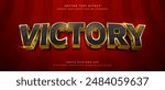 Golden Victory Text Effect on Abstract Red Background, Vector Graphic Style