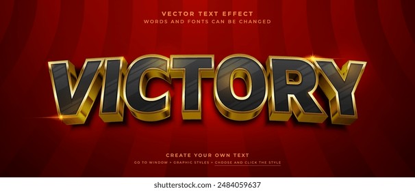 Golden Victory Text Effect on Abstract Red Background, Vector Graphic Style