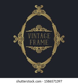 Golden vignette oval royal frame. Classic ornate gold border. Vector isolated calligraphic invitation card.