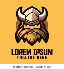 Golden Viking Mascot Head Logo for Berserker Sport and Esport: Nordic Template, Warrior with Helmet Icon Badge Emblem svg
