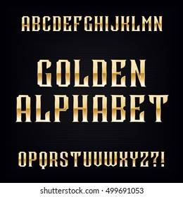 Golden vintage alphabet font. Metallic effect type letters. Retro vector typography for your design.