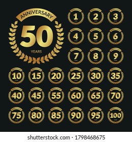 Golden vintage anniversary badges set