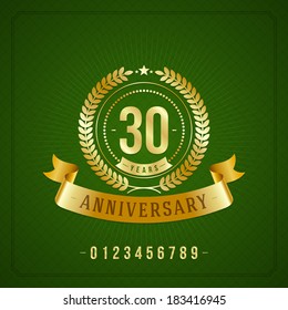 Golden vintage anniversary message emblem. Retro vector background.