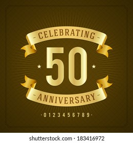 Golden vintage anniversary message emblem. Retro vector background.