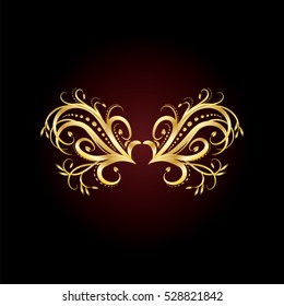golden vintage art decoration element isolated black and red background for text design vector illustration