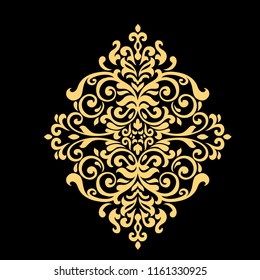 Golden Vintage baroque frame scroll ornament engraving border floral retro pattern antique style acanthus foliage swirl decorative design element filigree calligraphy on a black background.
