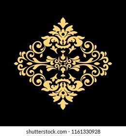 Golden Vintage baroque frame scroll ornament engraving border floral retro pattern antique style acanthus foliage swirl decorative design element filigree calligraphy on a black background.