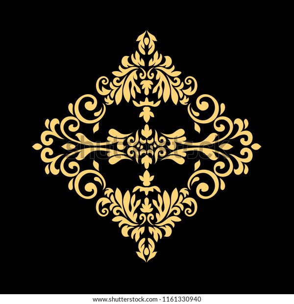 Golden Vintage baroque frame scroll ornament\
engraving border floral retro pattern antique style acanthus\
foliage swirl decorative design element filigree calligraphy on a\
black background.