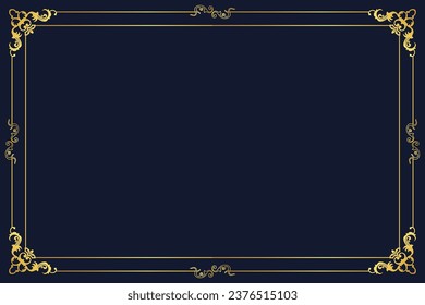golden vintage border Elegant background, navy blue