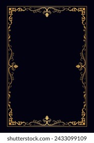 golden vintage border Elegant background, navy blue