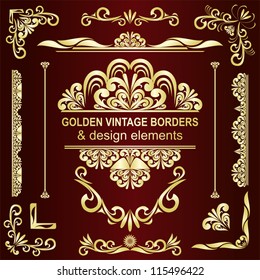 Golden vintage borders & design elements - vector set.
