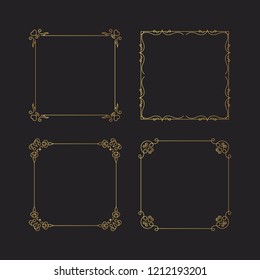 Golden vintage borders. Gold rectangular hand drawn swirl frames set. Vector isolated flourish design elements. 