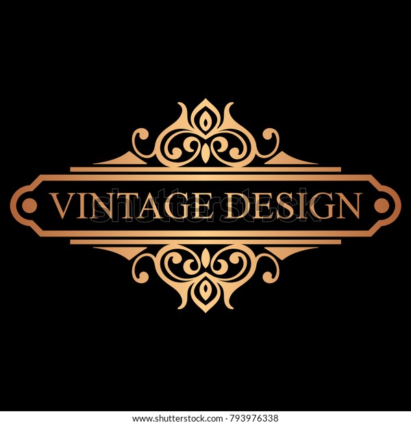 Golden vintage calligraphic label. Ornate\
logo template for design of invitations, greeting cards, banners,\
posters, placards, badges, hotel, restaurant, business identity.\
Vector illustration.