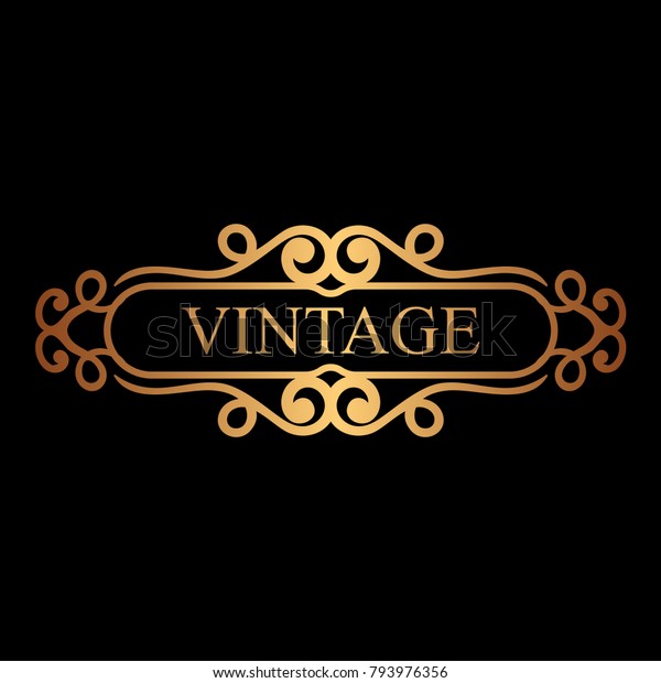 Golden vintage calligraphic label. Ornate\
logo template for design of invitations, greeting cards, banners,\
posters, placards, badges, hotel, restaurant, business identity.\
Vector illustration.