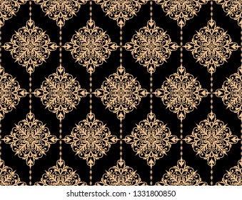 Golden vintage classic ornament. Seamless damask pattern. Elegant classic texture. Luxury Royal, Victorian, Baroque elements. Suitable for fabric, textile, wallpaper. Floral vector background.