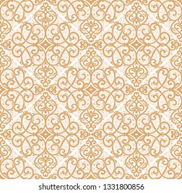Golden vintage classic ornament. Seamless damask pattern. Elegant classic texture. Luxury Royal, Victorian, Baroque elements. Suitable for fabric, textile, wallpaper. Floral vector background.