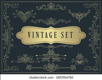 Golden vintage collection on black background