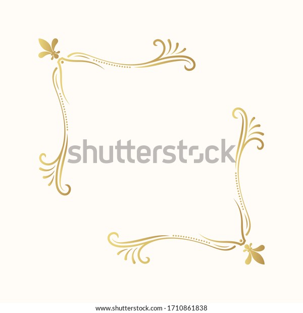 Golden\
vintage corner frame. Hand drawn gold antique swirl border.  Vector\
isolated classic wedding invitation card\
decor.