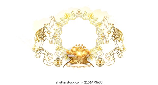 golden vintage design of Akshaya Tritiya or dhanteras Indian festival with jewelry, coins and goddess lakshmi Laxmi illustration