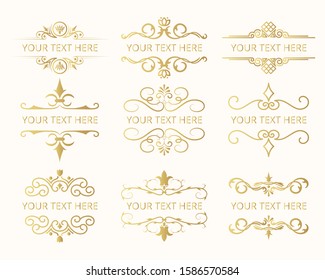 Golden vintage design collection of frames . Vector isolated ornate royal borders. Gold wedding templates. 