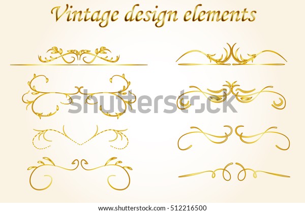 Golden vintage design floral elements. Victorian\
style vector illustration. Design collection for labels,\
invitations, logos, banners, posters, badges, signage, stickers,\
cards.
